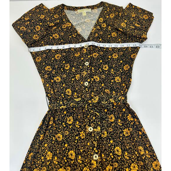 Michael Kors Black & Orange Floral Long Sleeve Button Front Midi Dress M - Picture 9 of 11